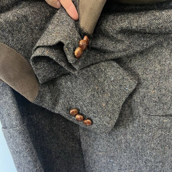 Vintage Hunt Valley Brown Tweed Wool Elbow Patch Blazer Men's 44R Sport Coat - Picture 3 of 9